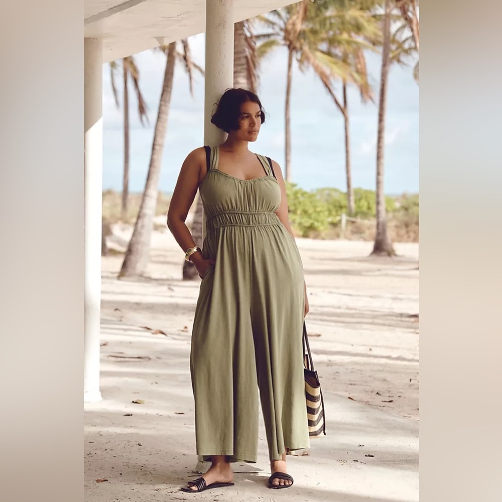 Anthropologie Olive Green Wide-Leg Jumpsuit